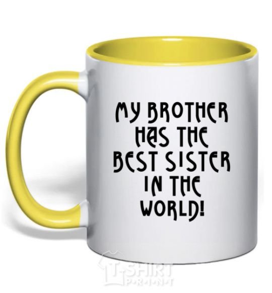 Mug with a colored handle The best sister in the world yellow фото