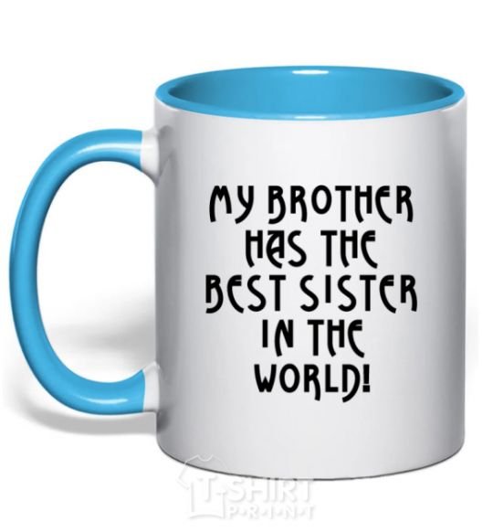 Mug with a colored handle The best sister in the world sky-blue фото