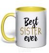 Mug with a colored handle Best sister ever Inscription yellow фото