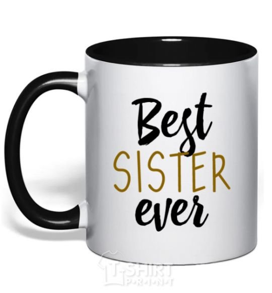 Mug with a colored handle Best sister ever Inscription black фото