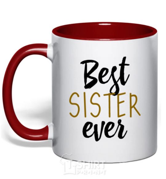 Mug with a colored handle Best sister ever Inscription red фото