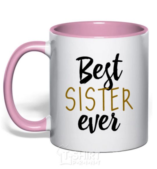 Mug with a colored handle Best sister ever Inscription light-pink фото