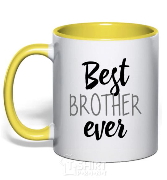 Mug with a colored handle Best brother ever V.1 yellow фото