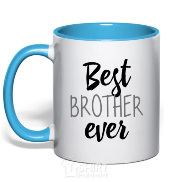 Mug with a colored handle Best brother ever V.1 sky-blue фото