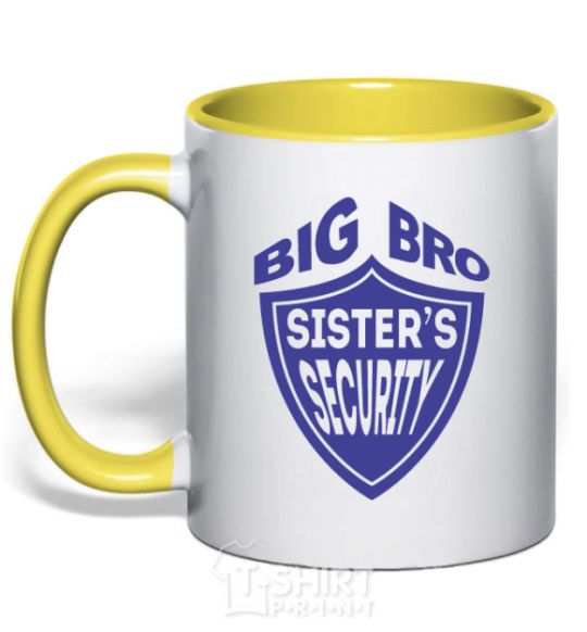 Mug with a colored handle BIG BRO sisters security yellow фото