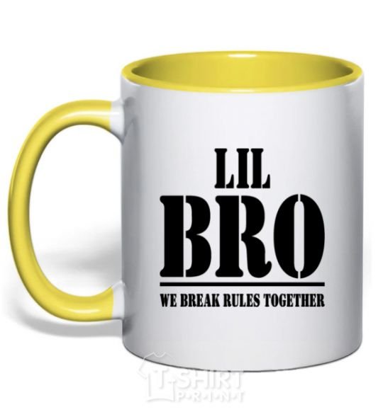 Mug with a colored handle Lil Bro yellow фото