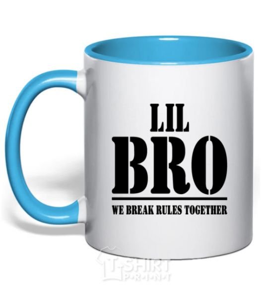 Mug with a colored handle Lil Bro sky-blue фото