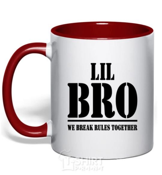 Mug with a colored handle Lil Bro red фото