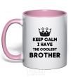 Mug with a colored handle Keep calm i have the coolest brother light-pink фото