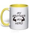 Mug with a colored handle My brother my hero yellow фото