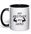 Mug with a colored handle My brother my hero black фото