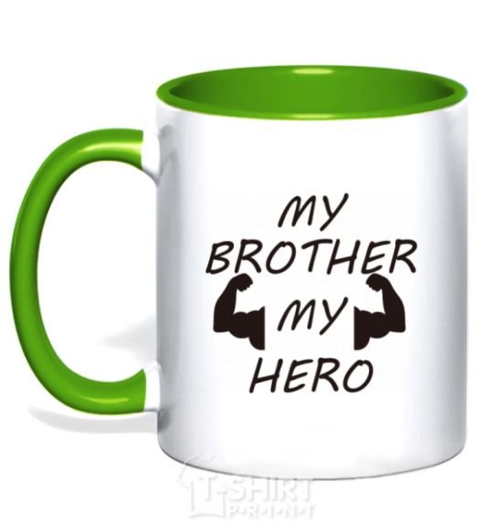 Mug with a colored handle My brother my hero kelly-green фото