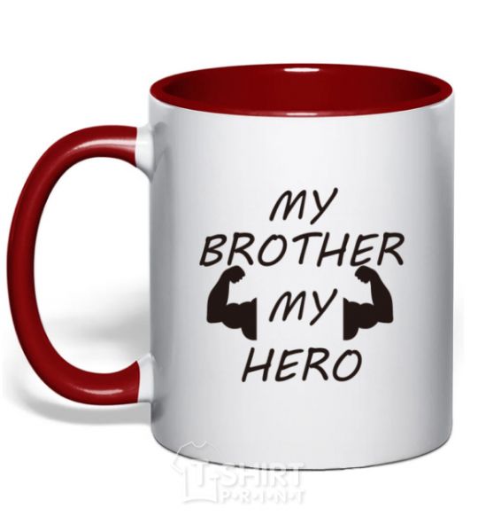 Mug with a colored handle My brother my hero red фото