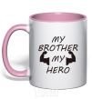 Mug with a colored handle My brother my hero light-pink фото