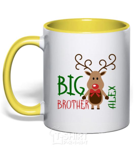 Mug with a colored handle Big brother Alex yellow фото