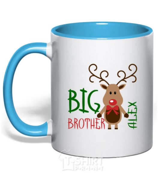 Mug with a colored handle Big brother Alex sky-blue фото