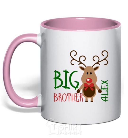 Mug with a colored handle Big brother Alex light-pink фото