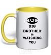 Mug with a colored handle Big brother is watching you (eye) yellow фото