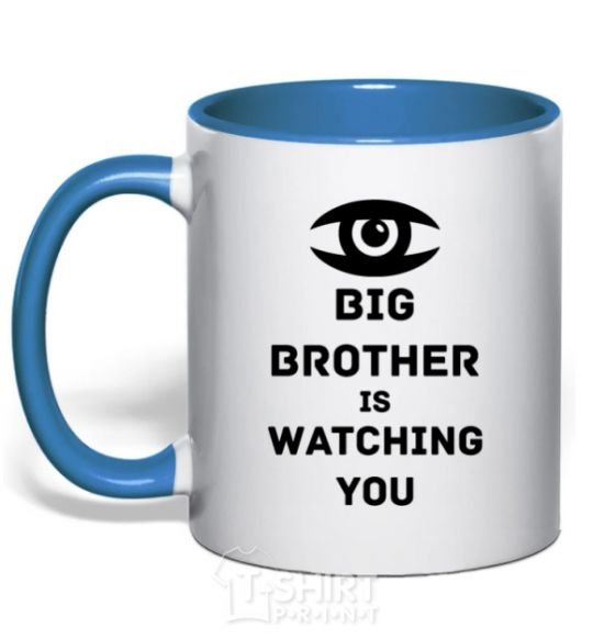 Mug with a colored handle Big brother is watching you (eye) royal-blue фото