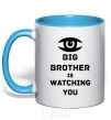 Mug with a colored handle Big brother is watching you (eye) sky-blue фото