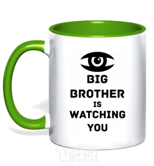 Mug with a colored handle Big brother is watching you (eye) kelly-green фото