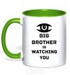 Mug with a colored handle Big brother is watching you (eye) kelly-green фото