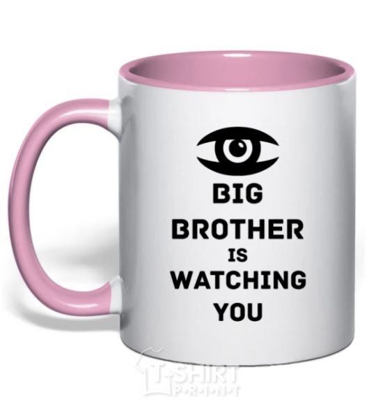 Mug with a colored handle Big brother is watching you (eye) light-pink фото