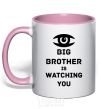 Mug with a colored handle Big brother is watching you (eye) light-pink фото