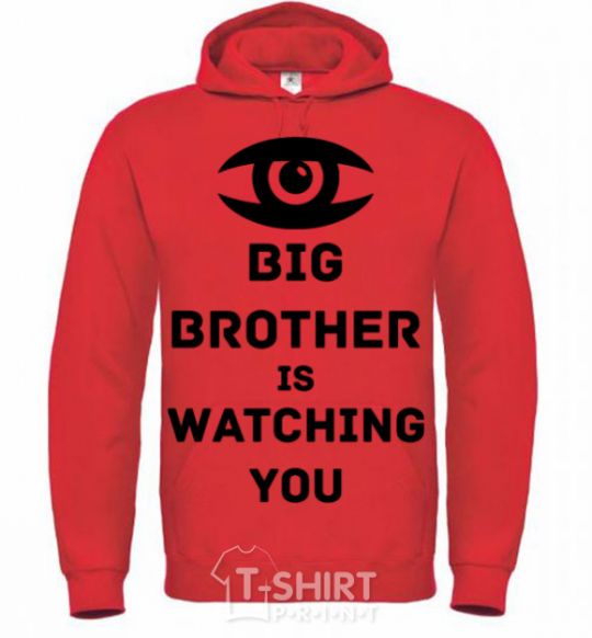 Мужская толстовка (худи) Big brother is watching you (глаз) Ярко-красный фото