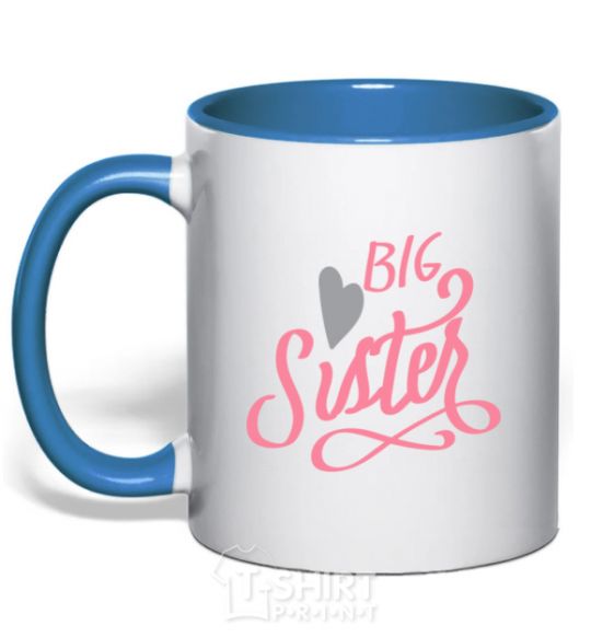 Mug with a colored handle BIG sister pink inscription royal-blue фото