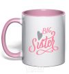 Mug with a colored handle BIG sister pink inscription light-pink фото