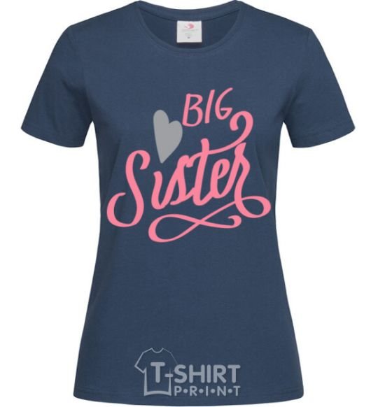 Women's T-shirt BIG sister pink inscription navy-blue фото