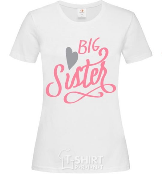 Women's T-shirt BIG sister pink inscription White фото