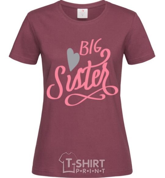 Women's T-shirt BIG sister pink inscription burgundy фото