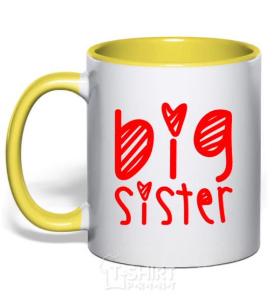 Чашка с цветной ручкой Big sister надпись с сердечком Солнечно желтый фото