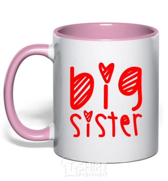 Чашка с цветной ручкой Big sister надпись с сердечком Нежно розовый фото