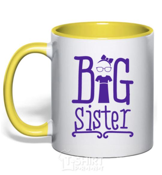 Mug with a colored handle Big sister with a sissy yellow фото