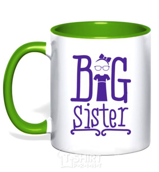 Mug with a colored handle Big sister with a sissy kelly-green фото