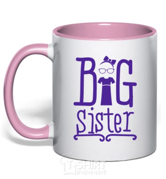 Mug with a colored handle Big sister with a sissy light-pink фото