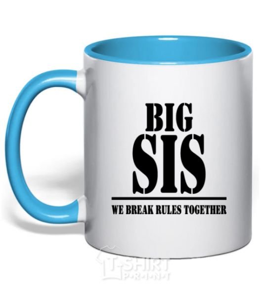 Mug with a colored handle Big sis sky-blue фото