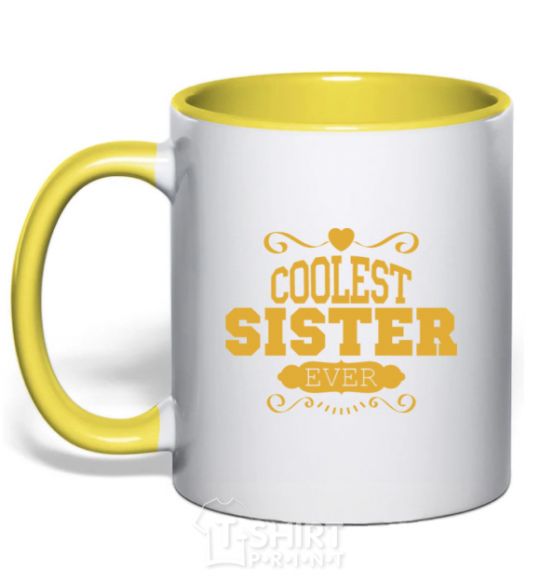 Mug with a colored handle Coolest sister ever yellow фото