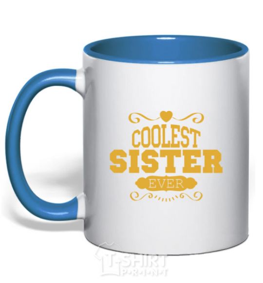 Mug with a colored handle Coolest sister ever royal-blue фото