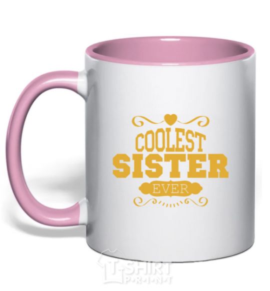 Mug with a colored handle Coolest sister ever light-pink фото