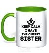 Mug with a colored handle Keep calm i have the cutest sister kelly-green фото