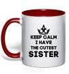 Чашка с цветной ручкой Keep calm i have the cutest sister Красный фото