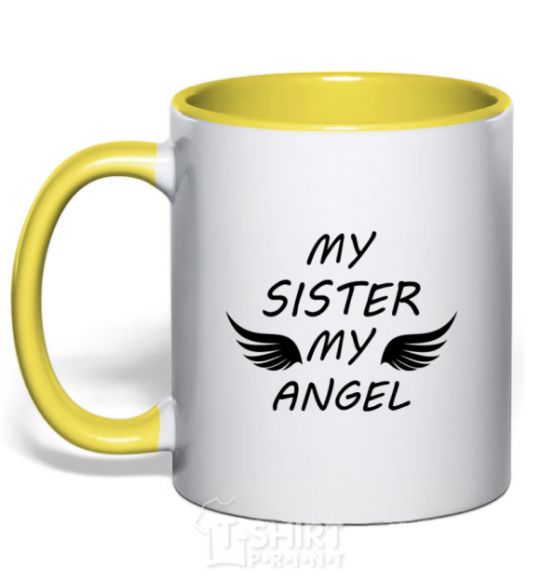 Mug with a colored handle My sister my angel yellow фото