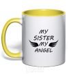 Mug with a colored handle My sister my angel yellow фото