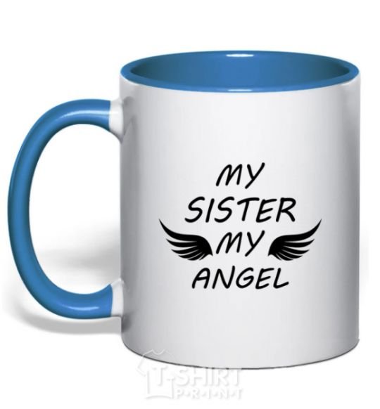 Mug with a colored handle My sister my angel royal-blue фото