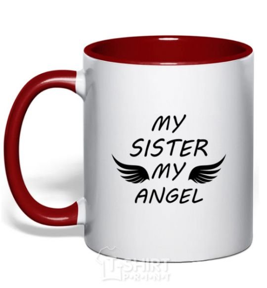 Mug with a colored handle My sister my angel red фото