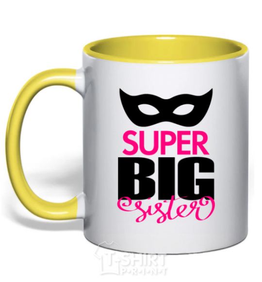 Mug with a colored handle Super big sister yellow фото